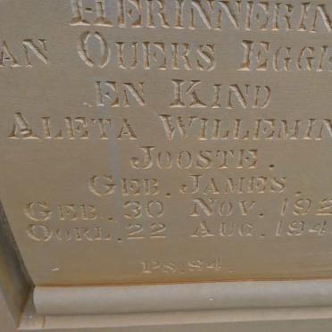 JOOSTE Aleta Willemina nee JAMES 1924-1948 