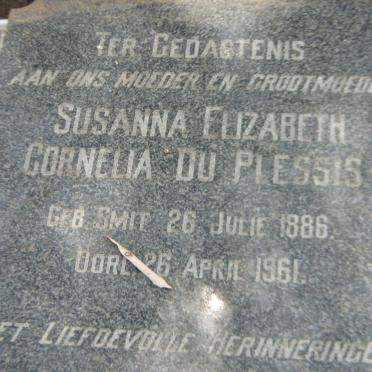 PLESSIS Susanna Elizabeth Cornelia, du voorheen BEZUIDENHOUT nee SMIT  1886-1961