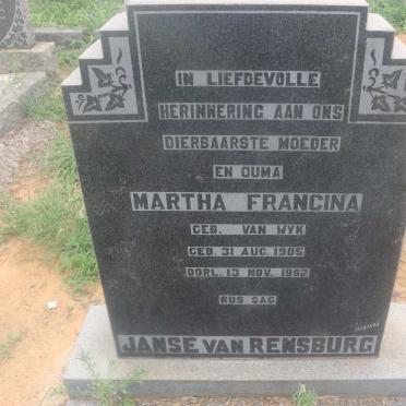 RENSBURG Martha Francina, Janse van nee VAN WYK 1905-1982