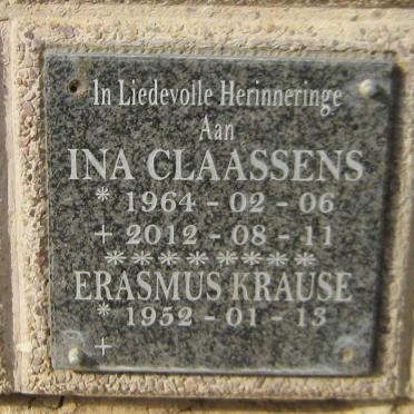 CLAASSENS Erasmus Krause 1952- &amp; Ina 1964-2012