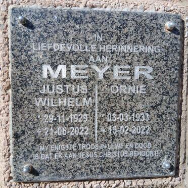 MEYER Justus Wilhelm 1929-2022 & Ornie 1933-2022