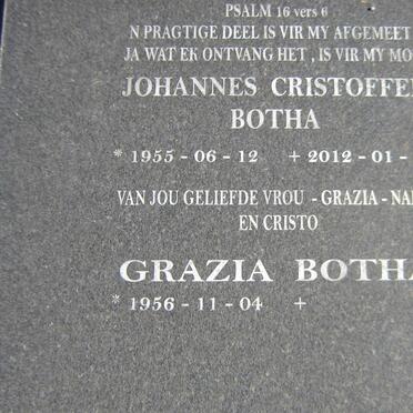 BOTHA Johannes Cristoffel 1955-2012 &amp; Grazia 1956-