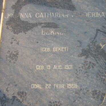 BEKKER Johanna Catharina Frederika nee BEKET 1901-1968