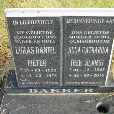 BAKKER Lukas Daniel Pieter 1920-1978 &amp; Anna Catharina VILJOEN 1925-2016