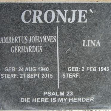 CRONJE Lambertus Johannes Gerhardus 1940-2015 &amp; Lina 1943-