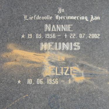 HEUNIS Nannie 1956-2002 &amp; Elize 1956-