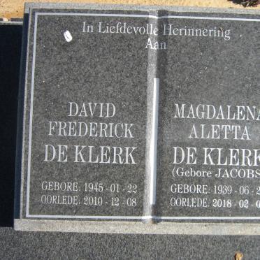 KLERK David Frederick, de 1945-2010 &amp; Magdalena Aletta JACOBS 1939-2018