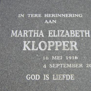 KLOPPER Hendrik Baltus 1910-2006 &amp; Martha Elizabeth 1916-2008