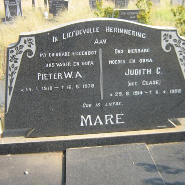 MARÉ Pieter W.A. 1918-1978 &amp; Judith C. CLASE 1914-1988