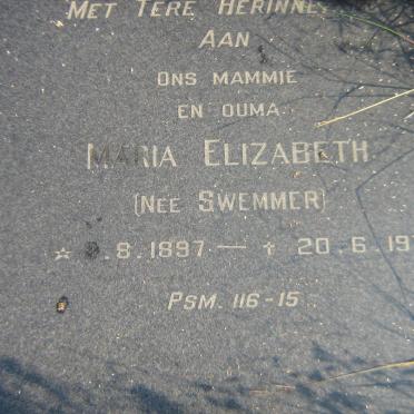 MENTZ Maria Elizabeth nee SWEMMER 1897-1879