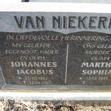 NIEKERK Johannes Jacobus, van 1942-2007 &amp; Martha Sophia 1945-