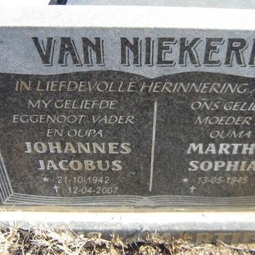 NIEKERK Johannes Jacobus, van 1942-2007 &amp; Martha Sophia 1945-