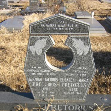 PRETORIUS Abraham Jacobus 1937-1996 &amp; Elizabeth Maria 1944-