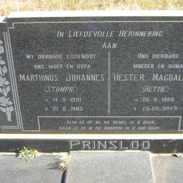 PRINSLOO Marthinus Johannes 1921-1985 &amp; Hester Magdalena 1926-2013