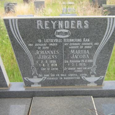 REYNDERS Johannes Jurgens 1898-1979 &amp; Martha Jacoba ROSSOUW 1899-1970