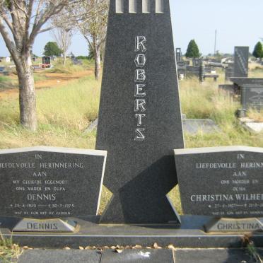ROBERTS Dennis 1920-1975 &amp; Christina Wilhelmina 1927-2002