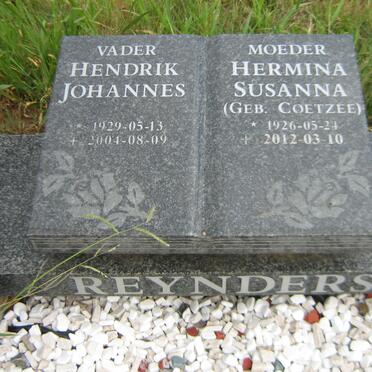 REYNDERS Hendrik Johannes 1929-2004 &amp; Hermina Susanna COETZEE 1926-2012