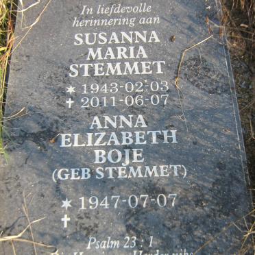 STEMMET Susanna Maria 1943-2011 :: BOJE Anna Elizabeth nee STEMMET 1947-