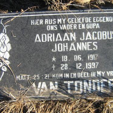 TONDER Adriaan Jacobus Johannes, van 1917-1997