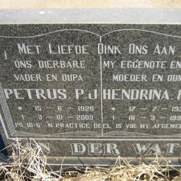 WATT Petrus P.J., van der 1926-2000 &amp; Hendrina H.M. 1938-1998