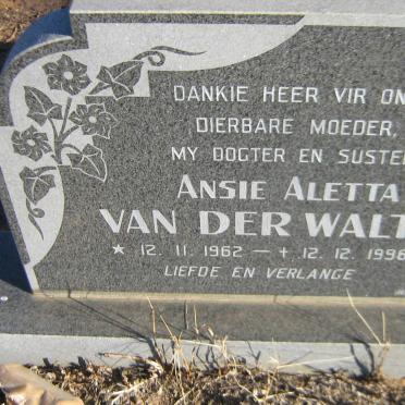 WALT Ansie Aletta, van der 1962-1996