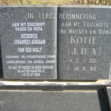 WALT Diederick Johannes Adriaan, van der 1928-2007 &amp; J.D.A. 1930-1986