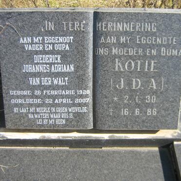 WALT Diederick Johannes Adriaan, van der 1928-2007 &amp; J.D.A. 1930-1986