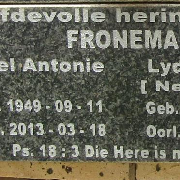 FRONEMAN Carel Antonie1949-2013 &amp; Lydia Maria MALAN 1945-
