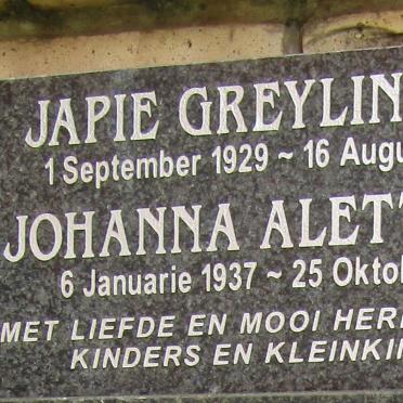 DRY Japie Greyling 1929-2011 &amp; Johanna Aletta 1937-2019