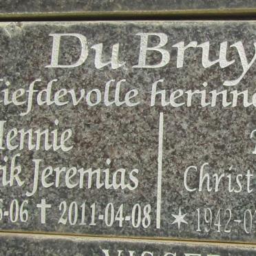 BRUYN Hendrik Jeremias, du 1940-2011 &amp; Christina Elizabeth 1942-2013