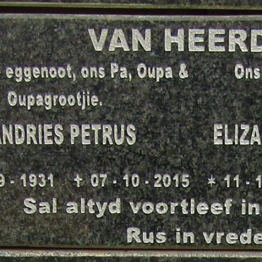 HEERDEN Andries Petrus, van 1931-2015 &amp; Elizabeth Magdalena LUBBE 1937-