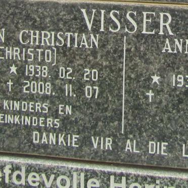 VISSER Alwyn Christian 1938-2008 &amp; Anna Cornelia RHEEDER 1938-