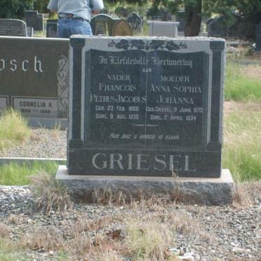GRIESEL Francois Petrus Jacobus 1868-1938 &amp; Anna Sophia Johanna 1873-1934