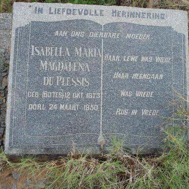 PLESSIS Isabella Maria Magdalena, du nee BOTES 1873-1950