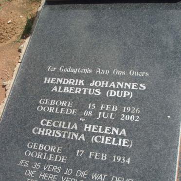 PLESSIS Hendrik Johannes Albertus, du 1926-2002 &amp; Cecilia Helena Christina 1934-