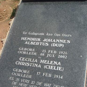 PLESSIS Hendrik Johannes Albertus, du 1926-2002 &amp; Cecilia Helena Christina 1934-