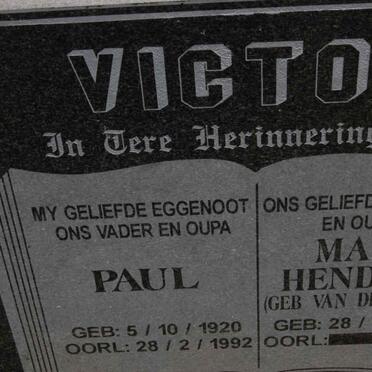 VICTOR Paul 1920-1992 &amp; Maria Hendrika VAN DER LINDE 1922-