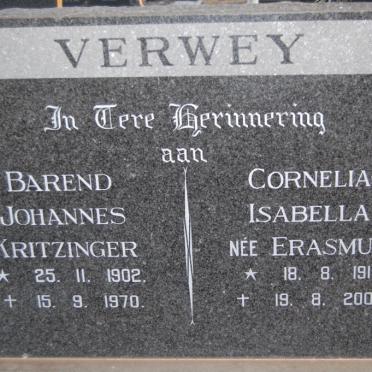 VERWEY Barend Johannes Kritzinger 1902-1970 &amp; Cornelia Isabella ERASMUS 1911-2005