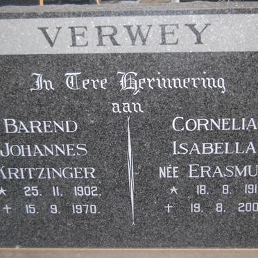 VERWEY Barend Johannes Kritzinger 1902-1970 &amp; Cornelia Isabella ERASMUS 1911-2005
