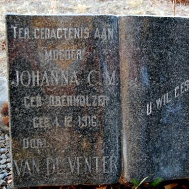 VENTER Johanna C.M., van de nee OBERHOLZER 1916-