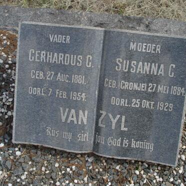 ZYL Gerhardus C., van 1881-1954 &amp; Susanna C. CRONJE 1884-1929