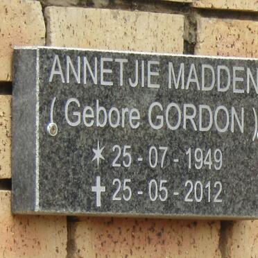 MADDEN Annetjie nee GORDON 1949-2012