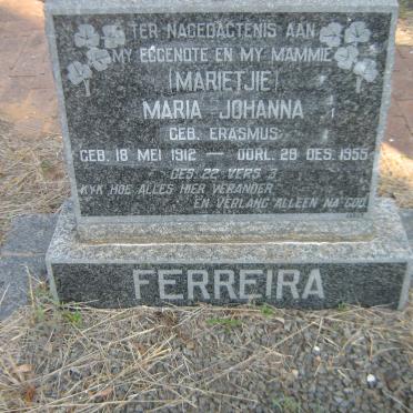 FERREIRA Maria Johanna nee ERASMUS 1912-1955