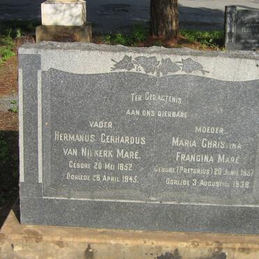 MARE Hermanus Gerhardus van Niekerk 1852-1945 &amp; Maria Christina Francina PRETORIUS 1857-1938