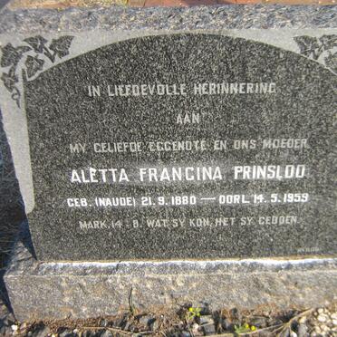 PRINSLOO Aletta Francina nee NAUDE 1880-1959