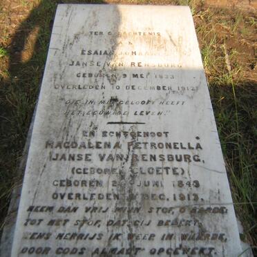 RENSBURG Esaias Johannes, Janse van 1833-1912 &amp; Magdalena Petronella CLOETE 1843-1913