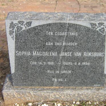 RENSBURG Sophia Magdalena, Janse van 1881-1930