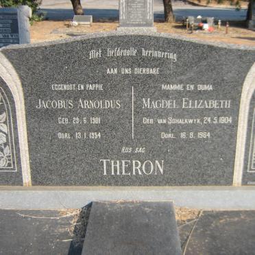 THERON Jacobus Arnoldus 1901-1954 &amp; Magdel Elizabeth VAN SCHALKWYK 1904-1964
