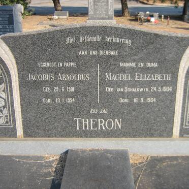 THERON Jacobus Arnoldus 1901-1954 &amp; Magdel Elizabeth VAN SCHALKWYK 1904-1964