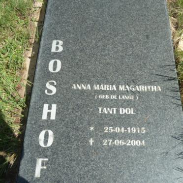 BOSHOF Anna Maria Magaritha nee DE LANGE 1915-2004